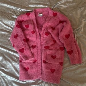Pink Heart Pattern Kids Sweater